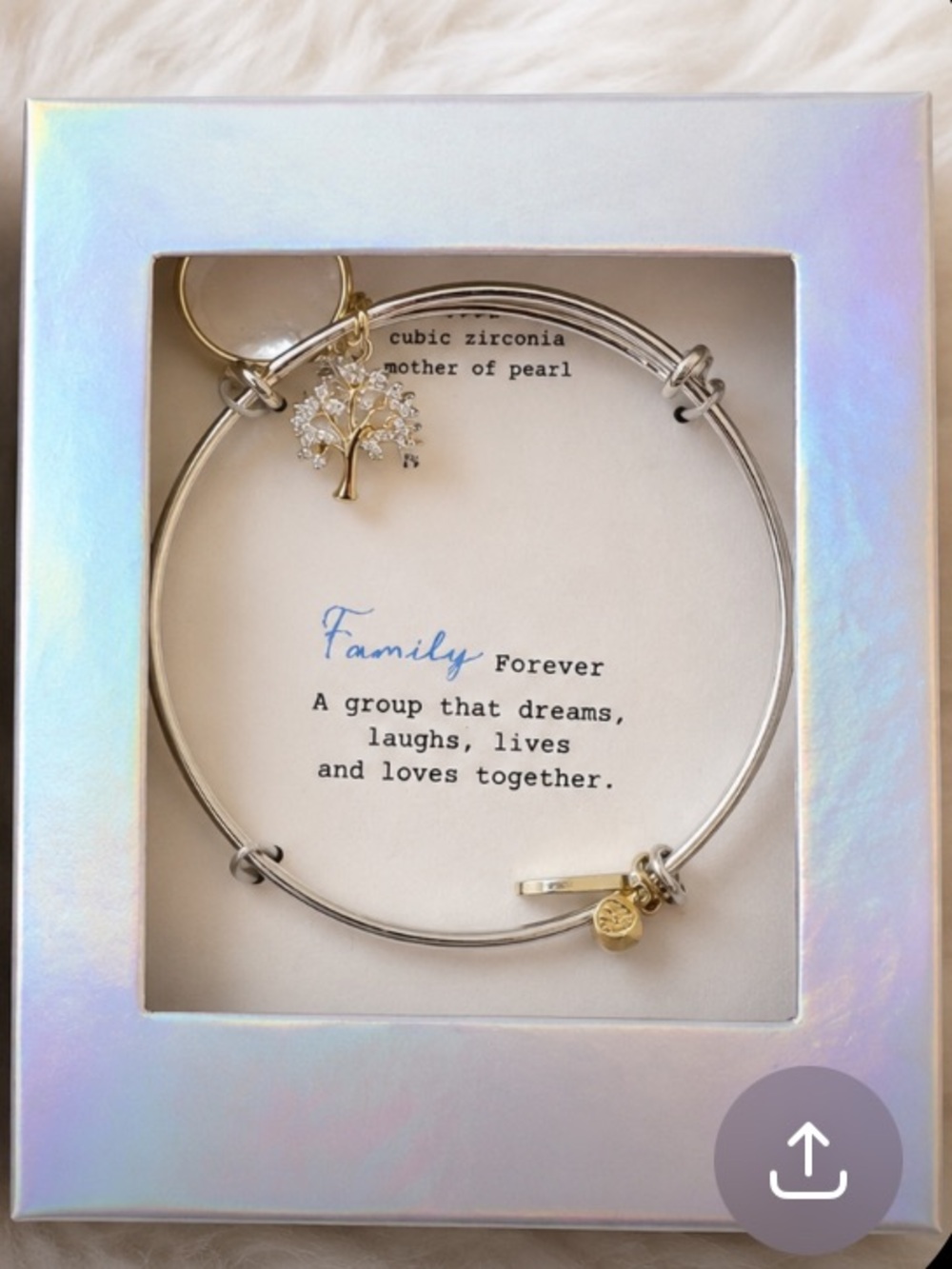 Family Forever Tree of Life Charm Bangle Bracelet - Silver with Gold Accents